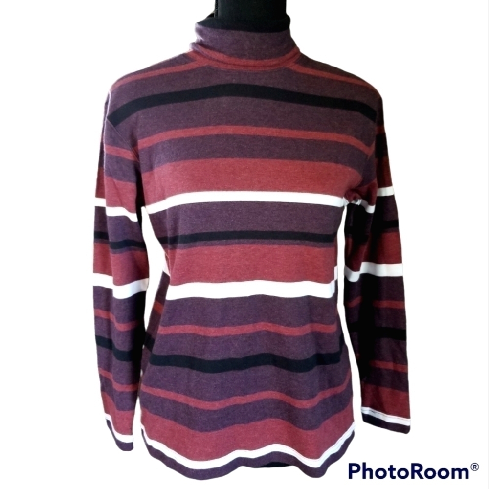 Vintage Muted Striped Academia Long Sleeve Turtleneck Top Size S